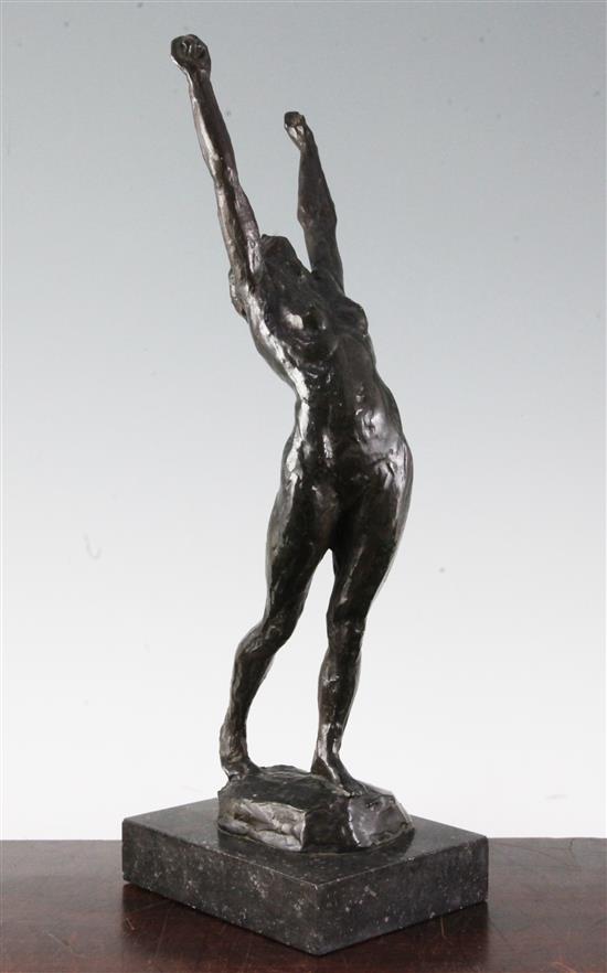 Georges Halbout (French 1896-1986), a bronze study of a female figure stretching, signed to base, bearing A Valsuani foundry mark.